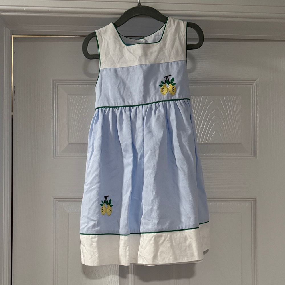 bella bliss Light Blue and White Dress with Lemon Details